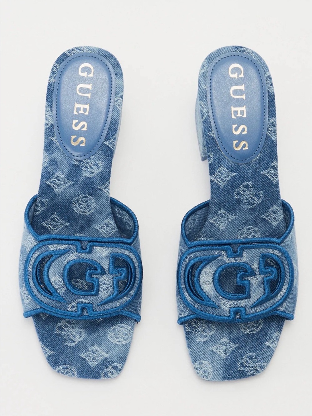GUESS Blue Denim Logo Slide Mules